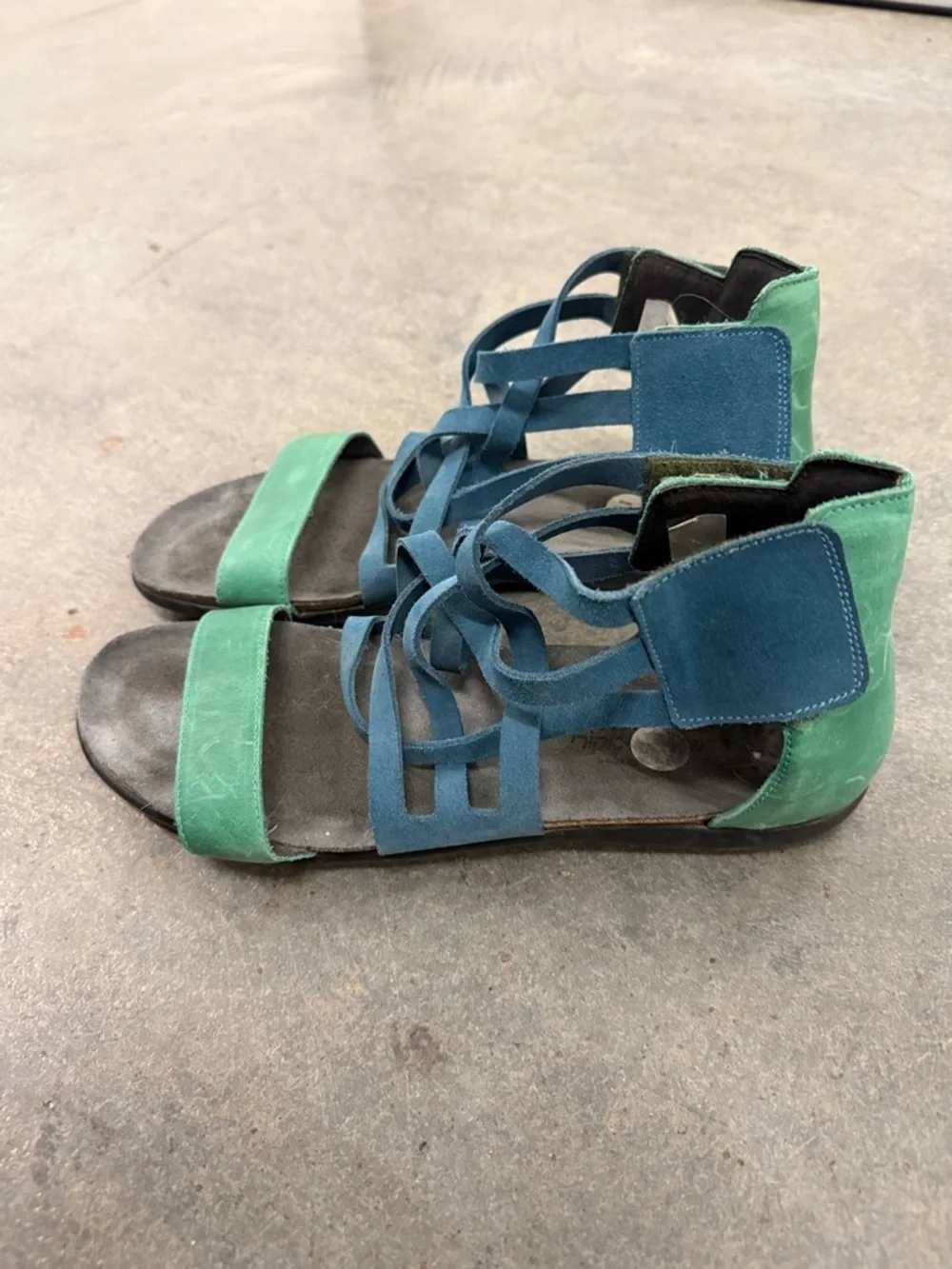 Naot Strappy Suede Sandals in Teal and Green